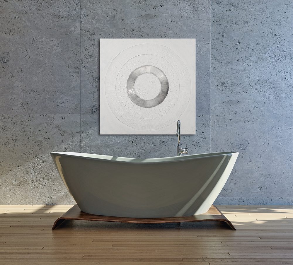 Schilderij cirkel white metal 100x100