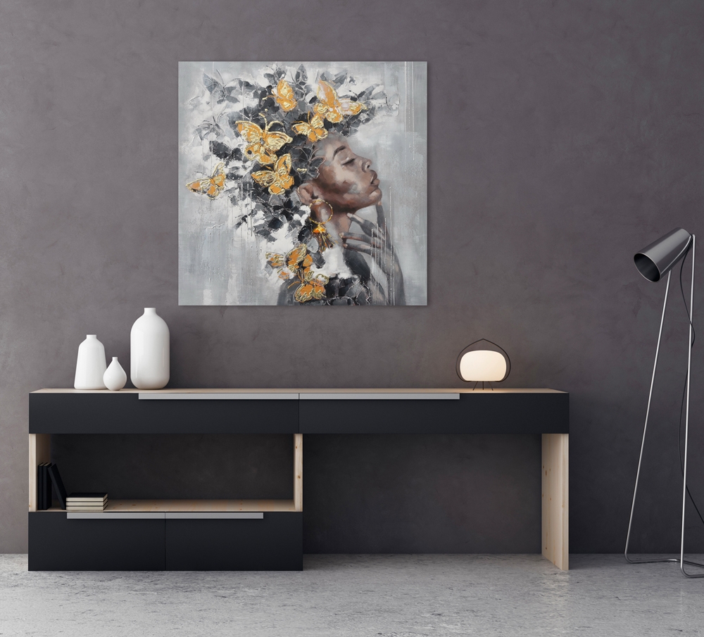 Schilderij beauty with butterflies 100x100
