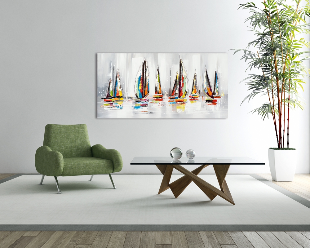 Schilderij zeilboten 70x140