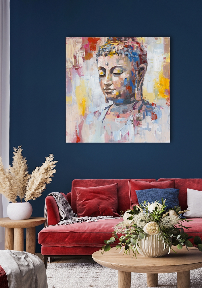 Schilderij kleurrijke Boeddha 100x100