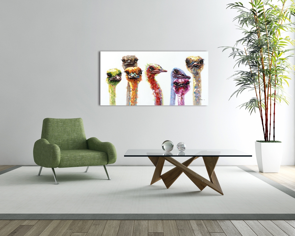 Schilderij struisvogels 70x140