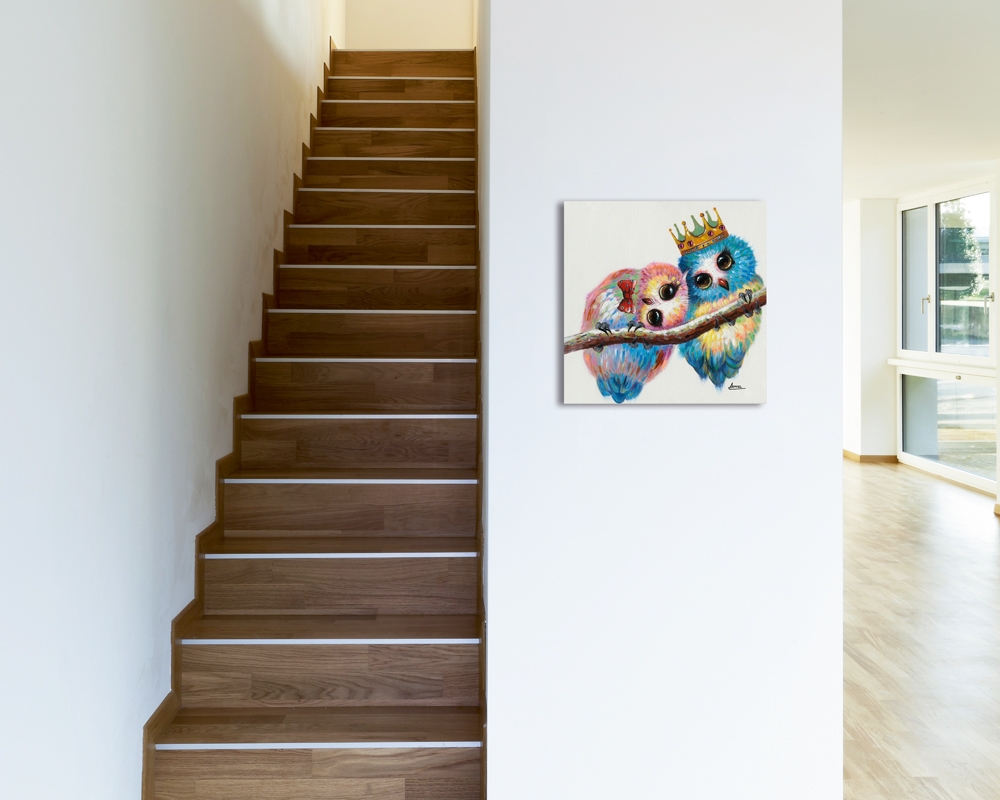 vrolijk schilderij uiltjes 50x50