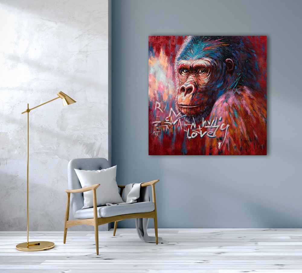 Schilderij gorilla 100x100