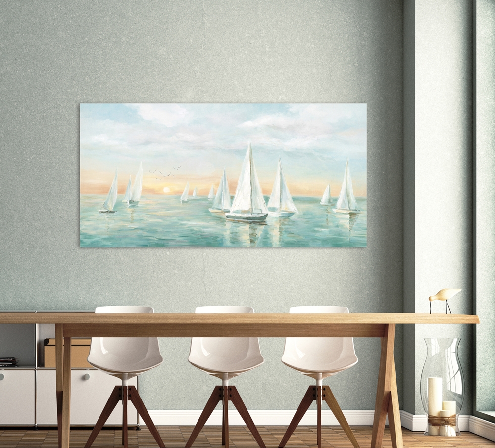 Schilderij zeilboten in de horizon 70x140 