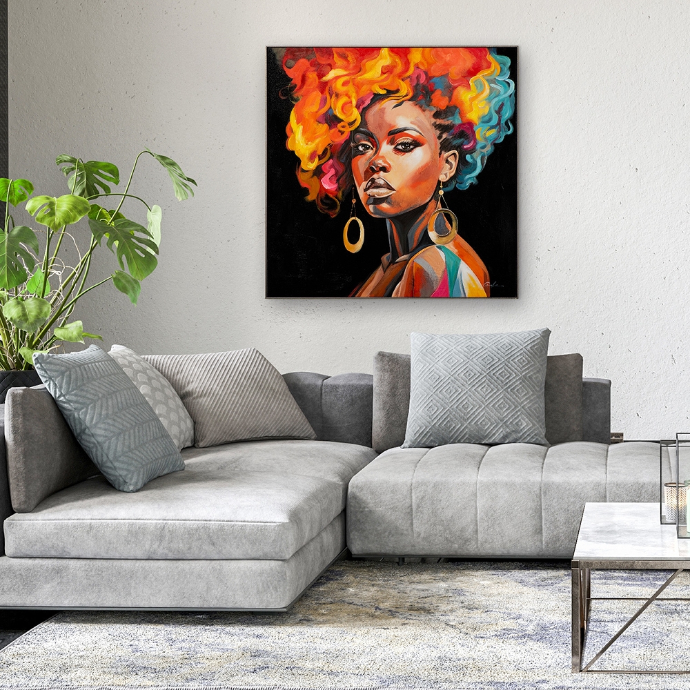 Schilderij vrouw met lijst 100x100