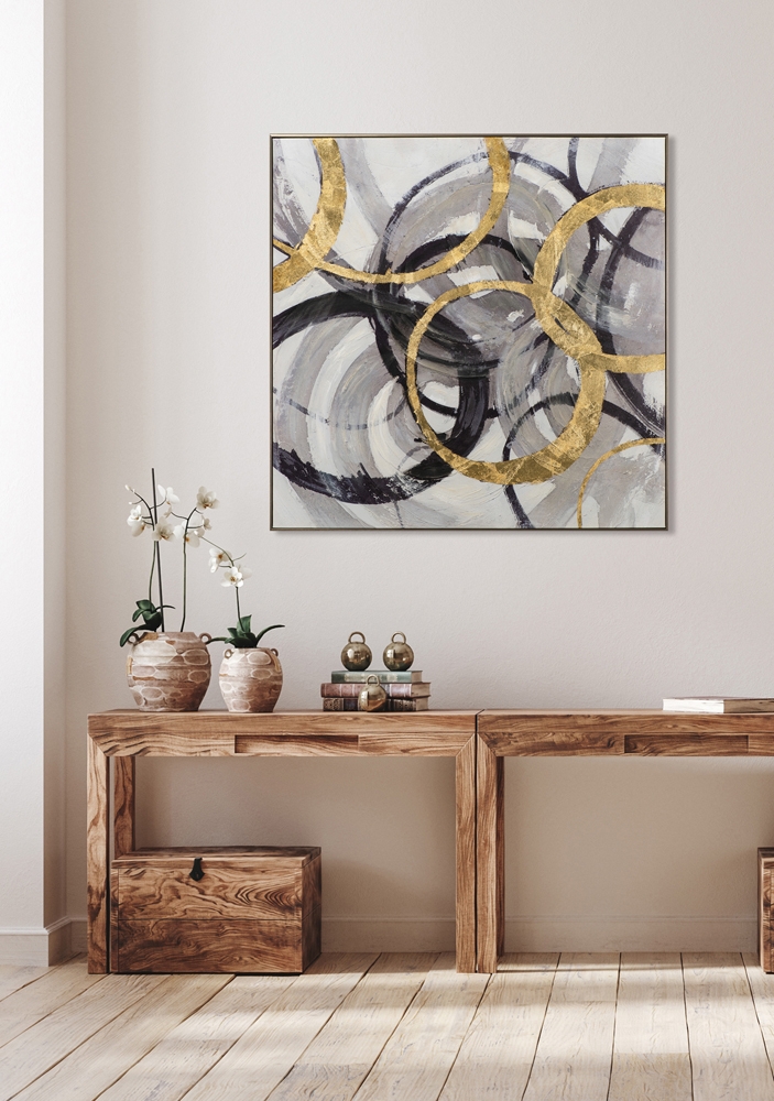 Schilderij cirkels abstract met lijst 100x100
