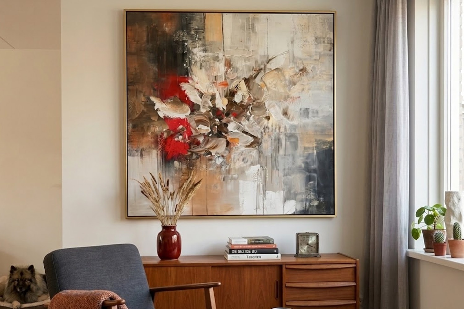 Schilderij abstract met lijst 100x100