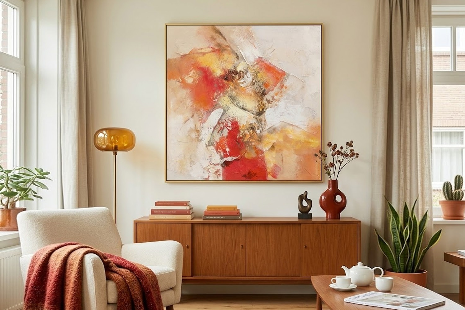 Schilderij abstract met lijst 100x100