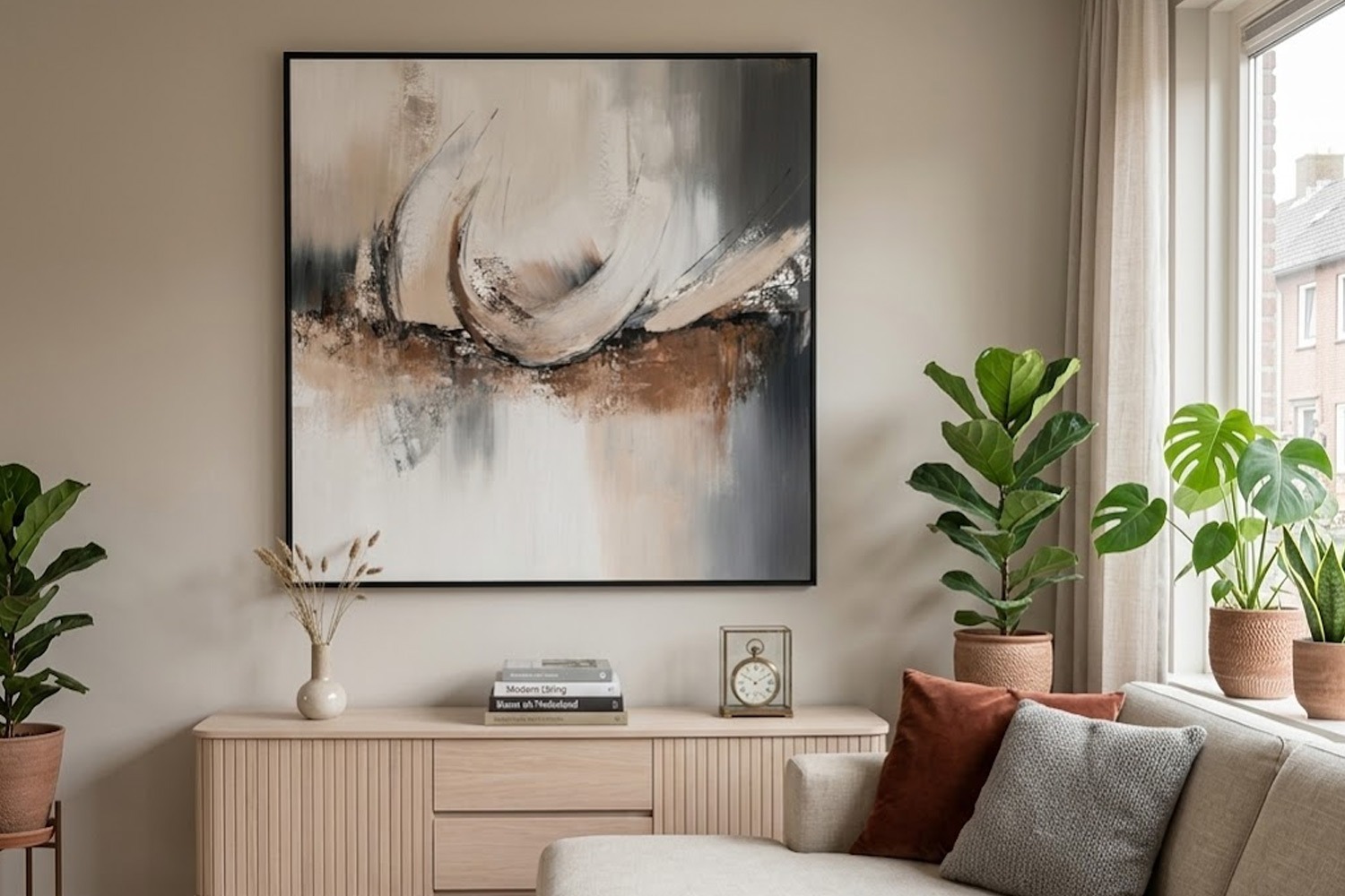 Schilderij abstract wave met lijst 90x90