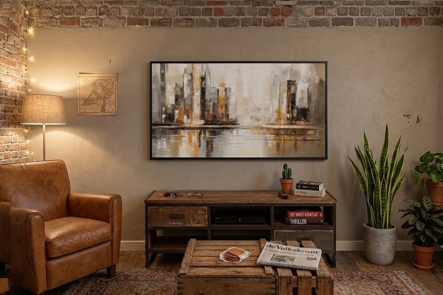 Schilderij abstract skyline 70x140