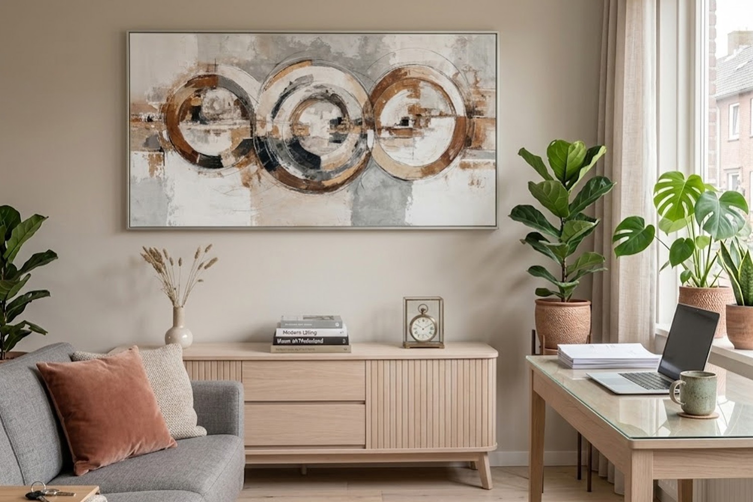 Schilderij abstract cirkels 70x140