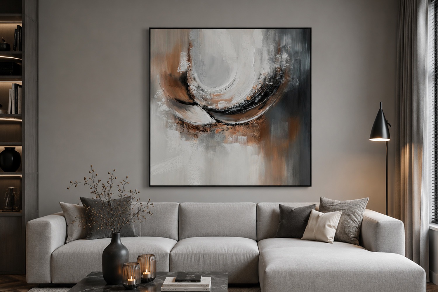 Schilderij abstract met lijst 100x100