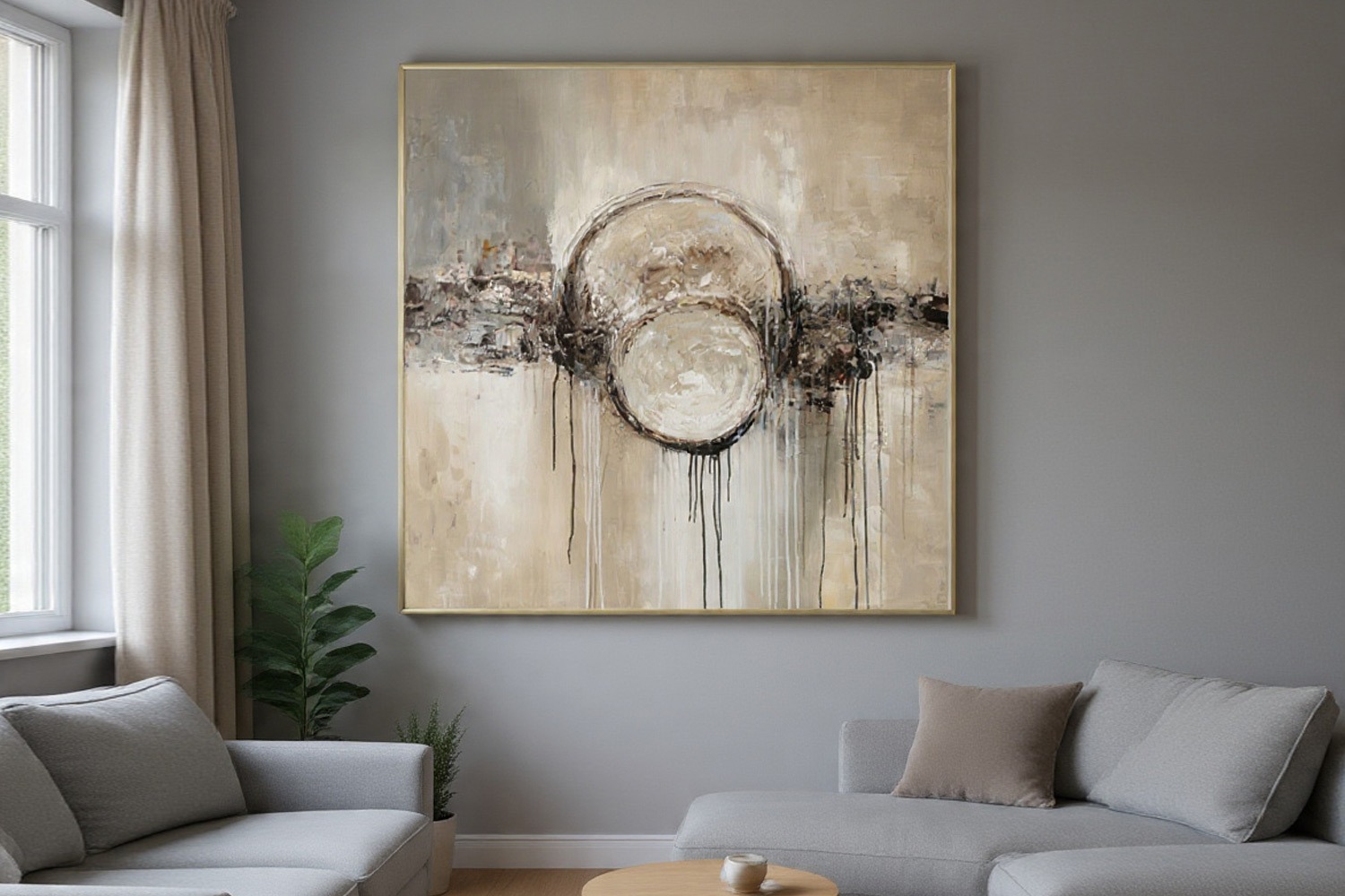 Schilderij abstract met lijst 100x100