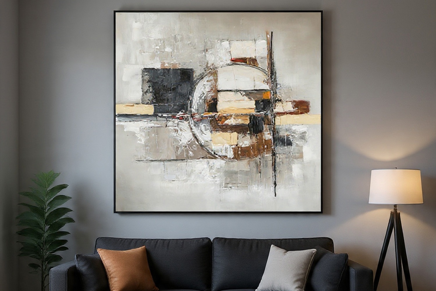 Schilderij abstract met lijst 100x100