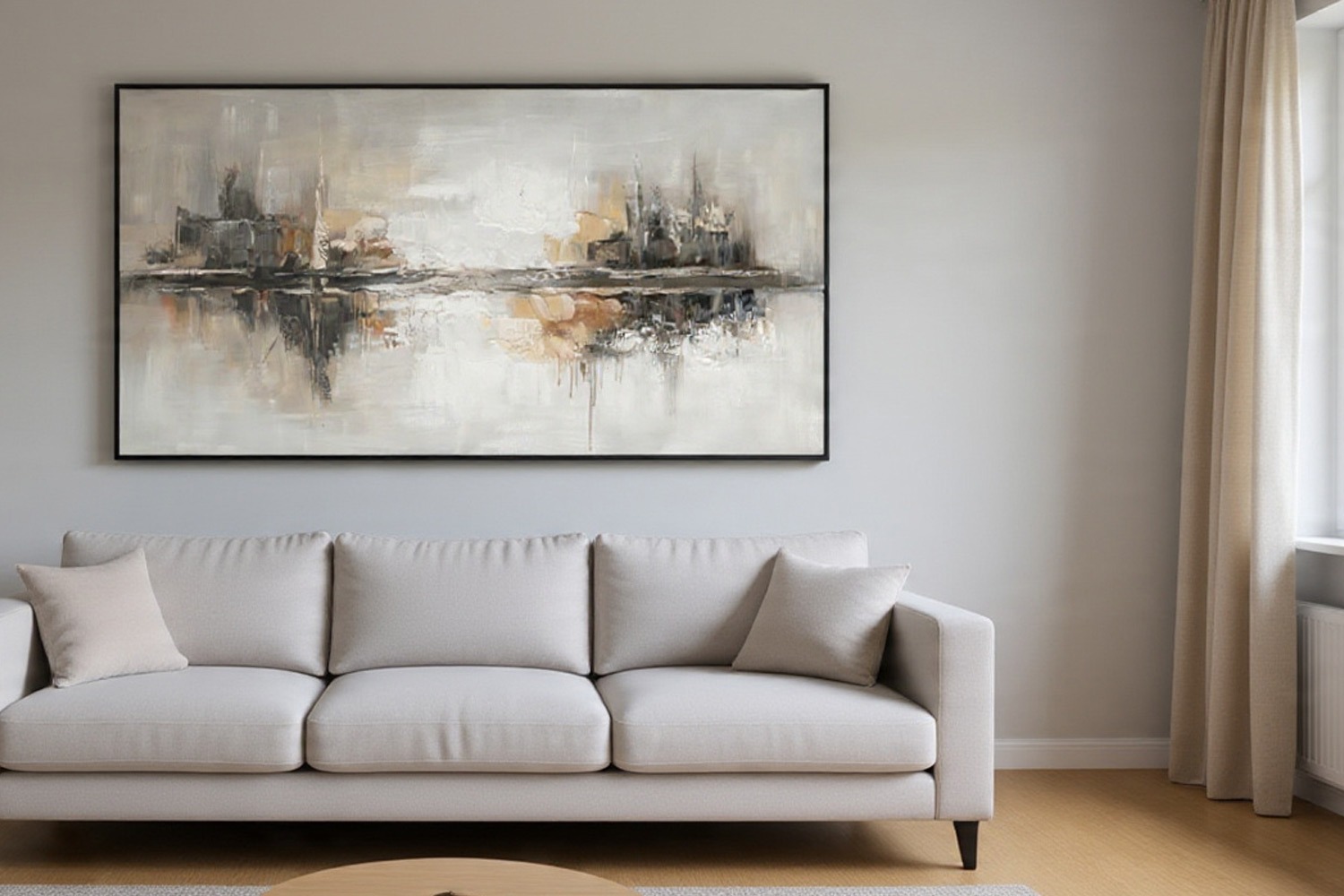 Schilderij abstract met lijst 70x140