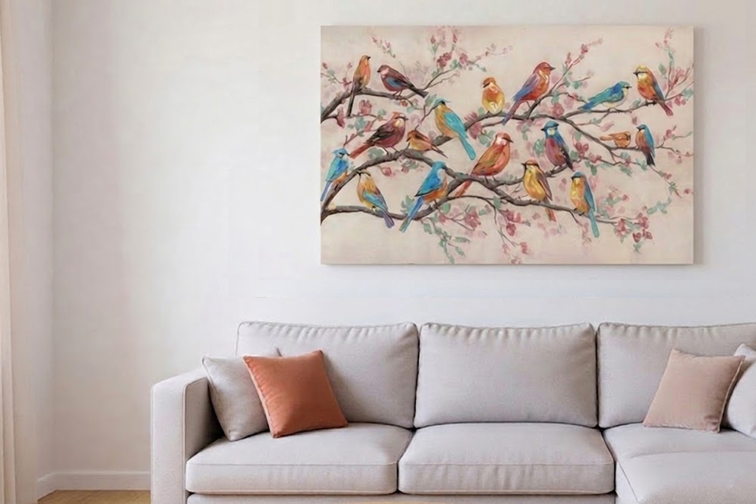 Schilderij vogels 70x140