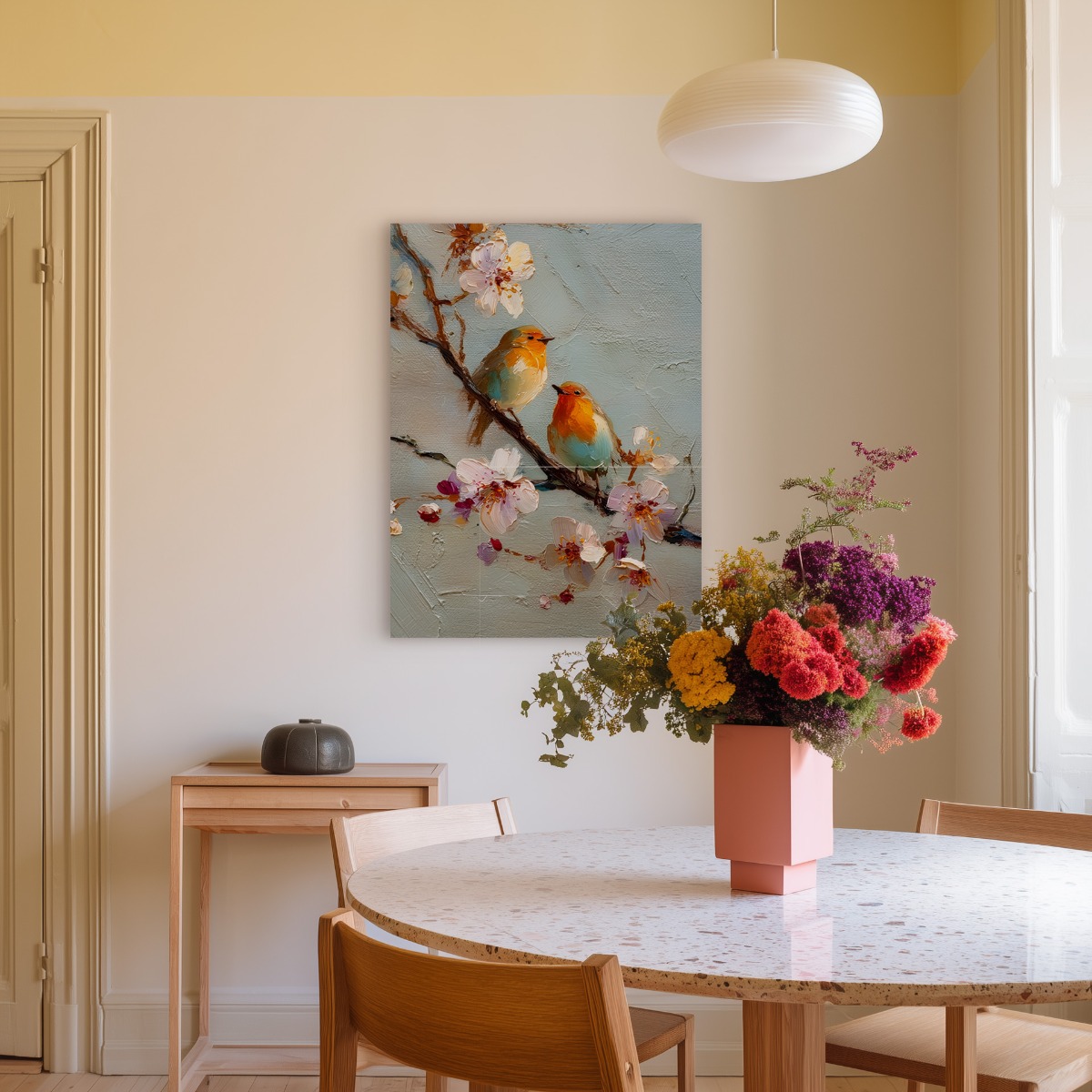 Vogel roodborst op canvas 70x100 