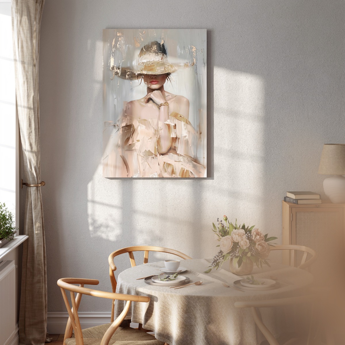 Vrouw met hoed op canvas 70x100 
