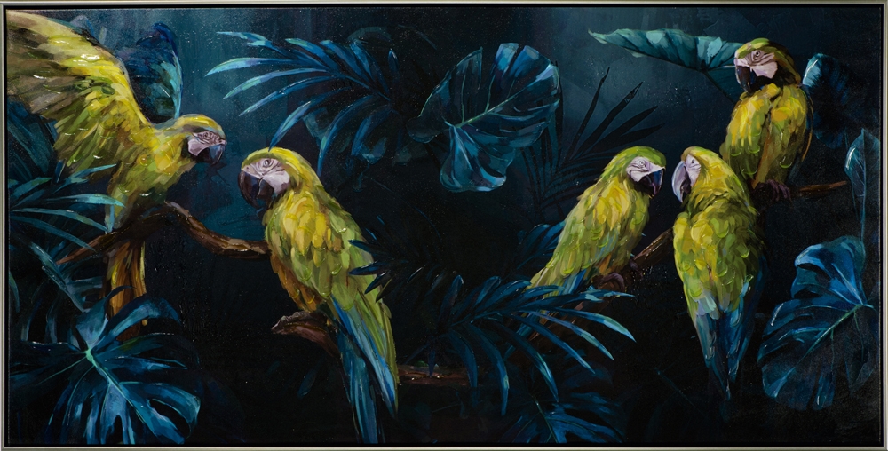 Schilderij papegaaien met lijst 72x142