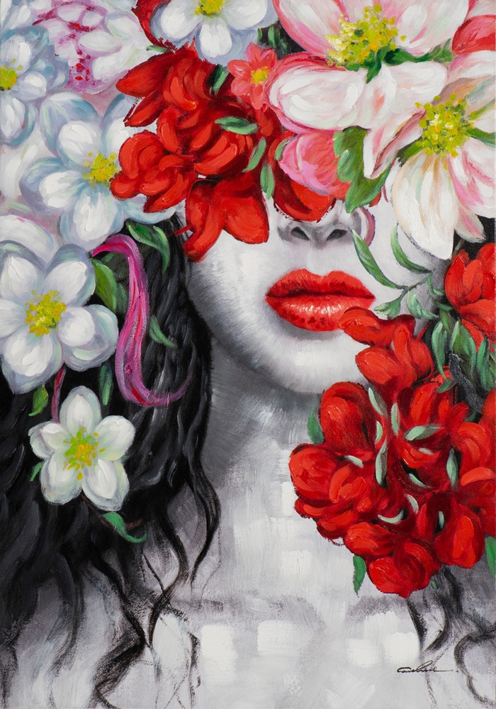 Schilderij vrouw met bloemen 70x100