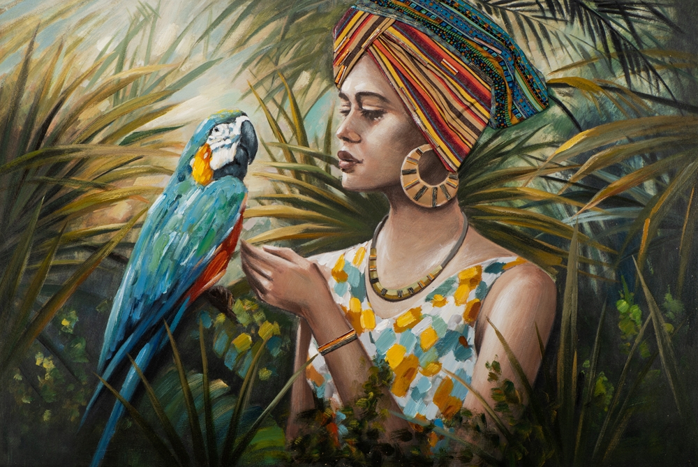 schilderij vrouw in jungle 100x150