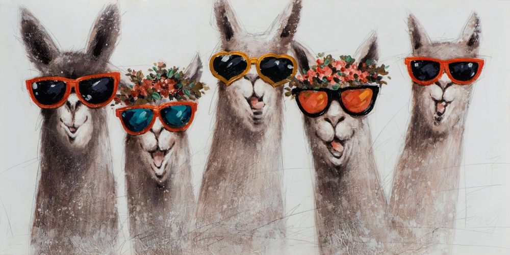 Schilderij vrolijke lama's 70x140