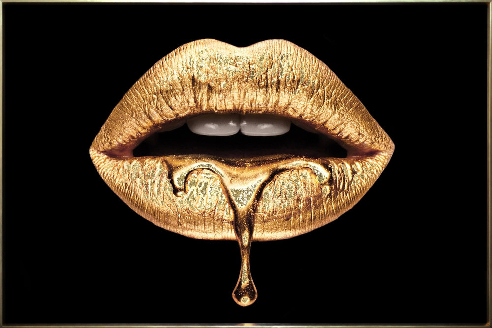 Gold lips op glas 80x120