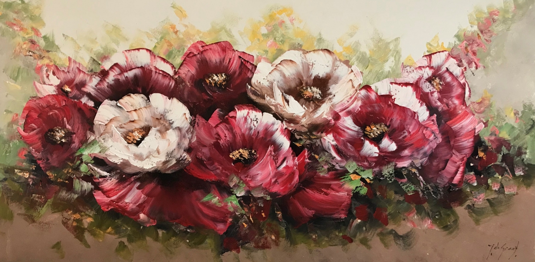 Schilderij bloemen 70x140