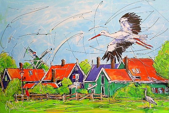 Schilderij Nederlandse polder 80x120