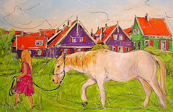 Schilderij paard met meisje 80x120