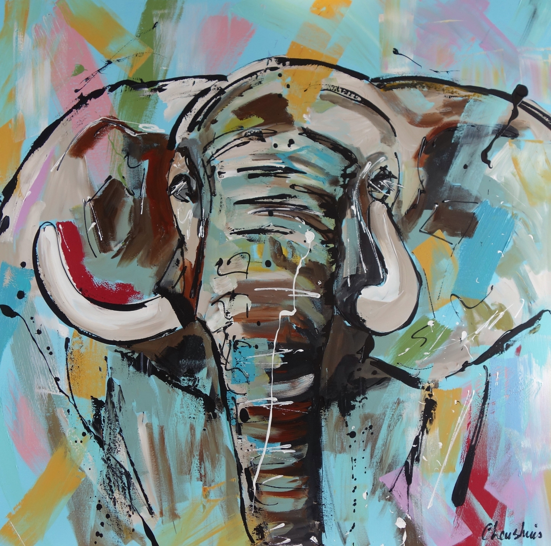 Schilderij olifant modern 100x100