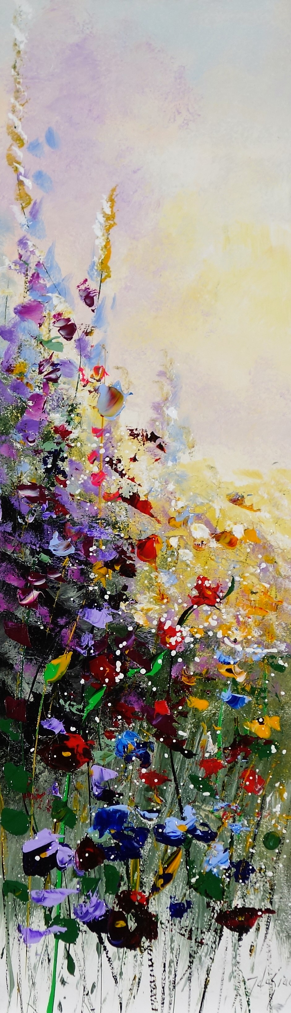 Schilderij bloemenveld 30x100