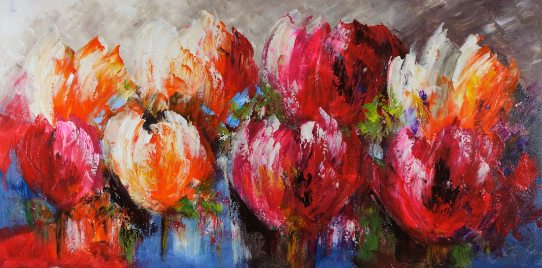 Schilderij abstracte tulpen 70x140