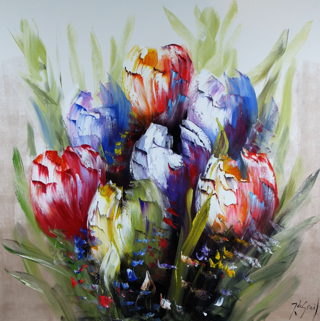Schilderij Nederlandse tulpen 100x100