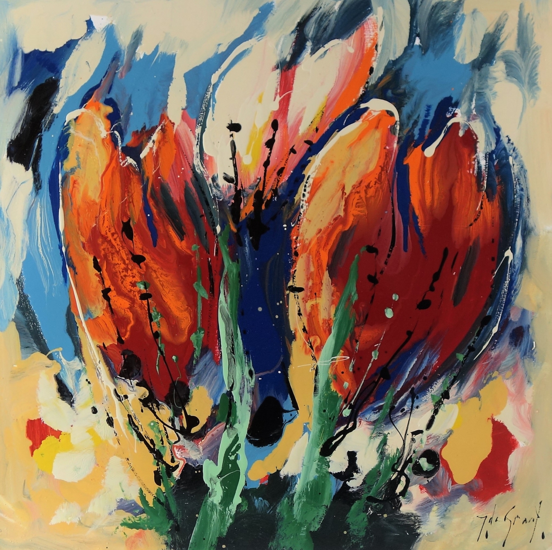 Schilderij tulpen abstract 60x60