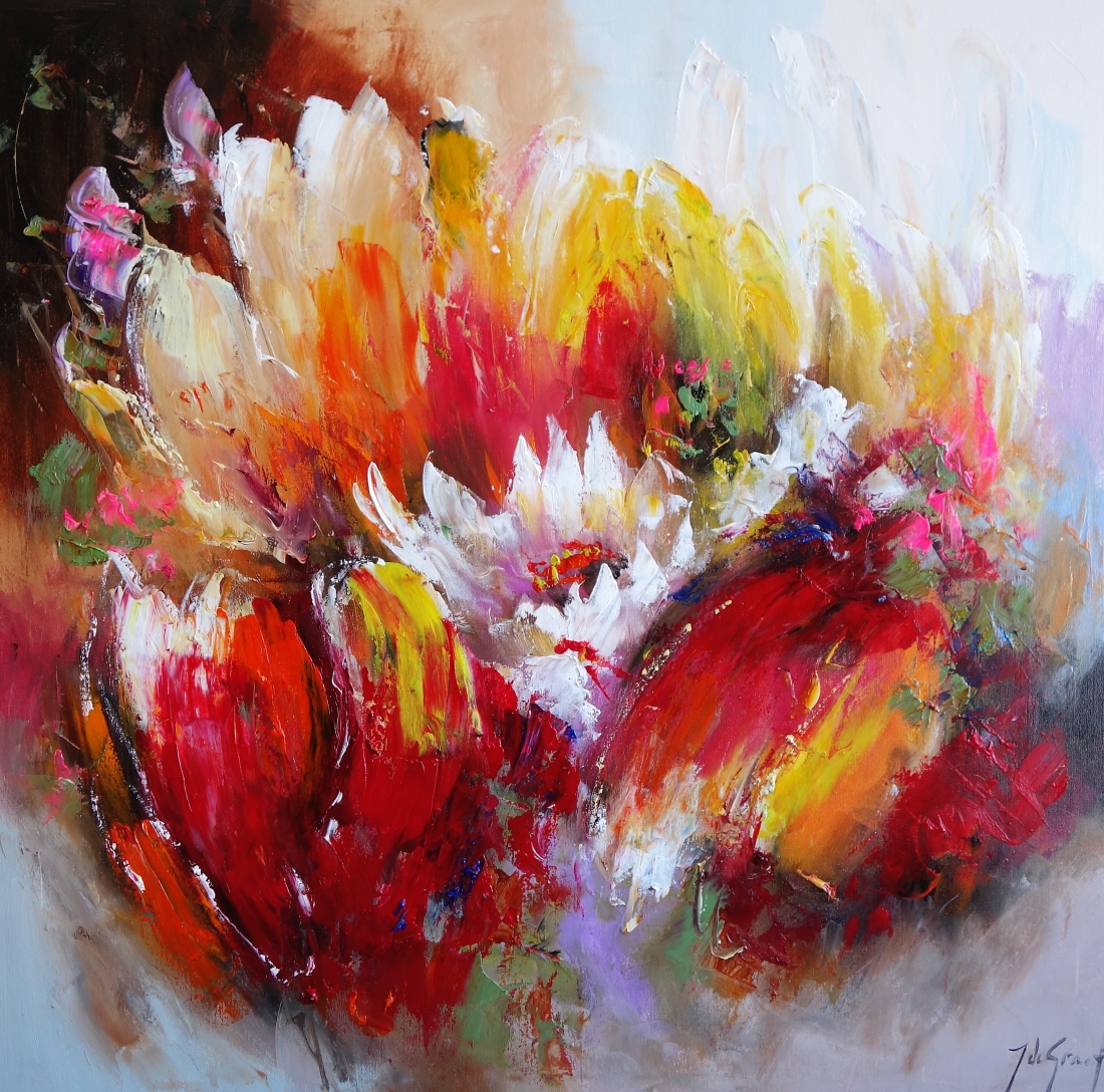 Schilderij bloemen abstract 100x100