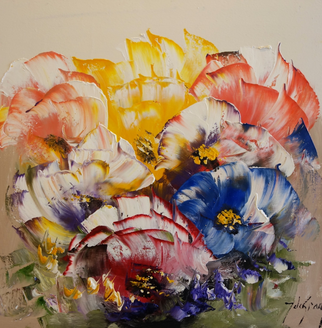 Schilderij bloemen abstract 50x50