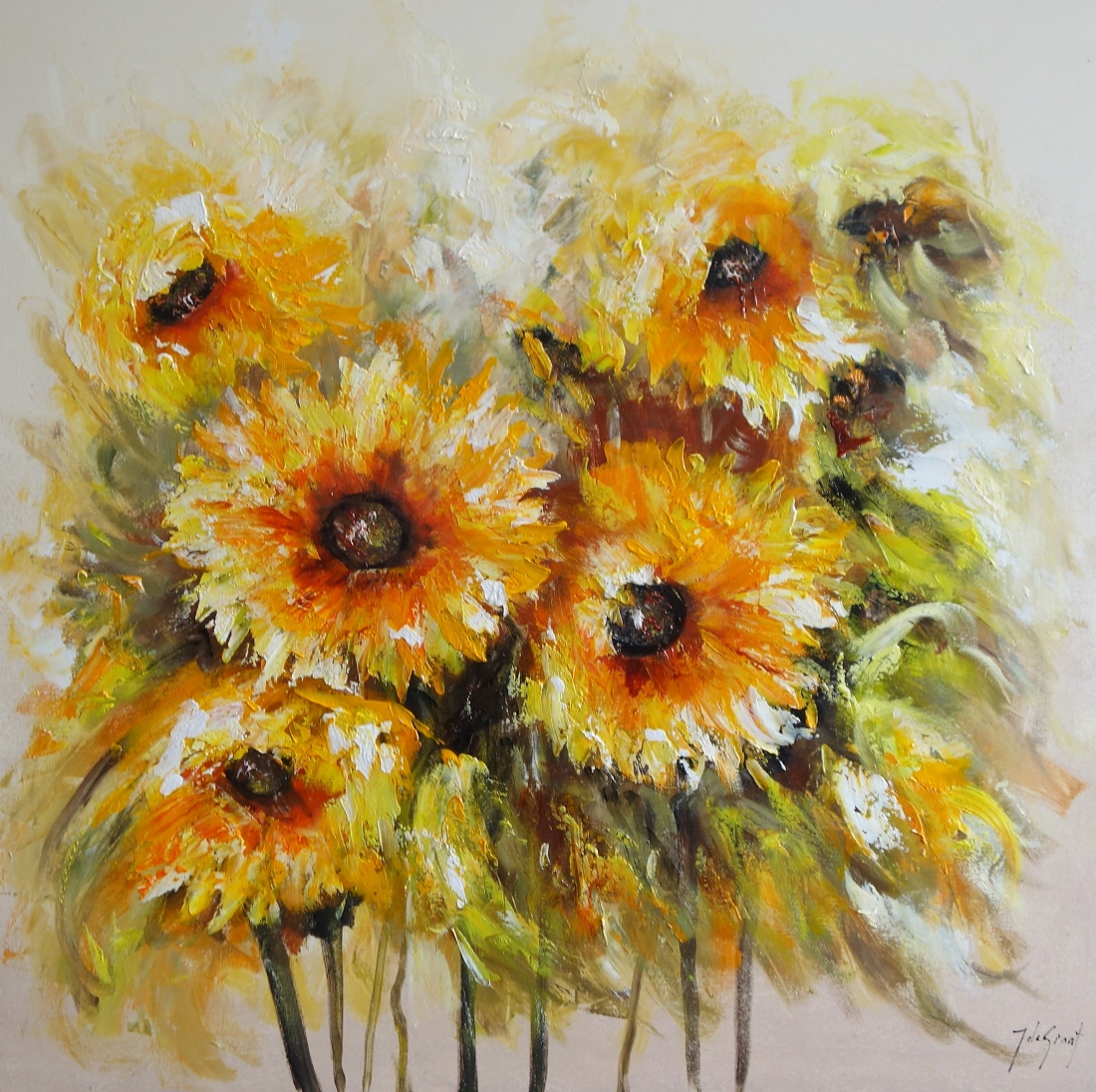 Schilderij zonnebloemen 100x100