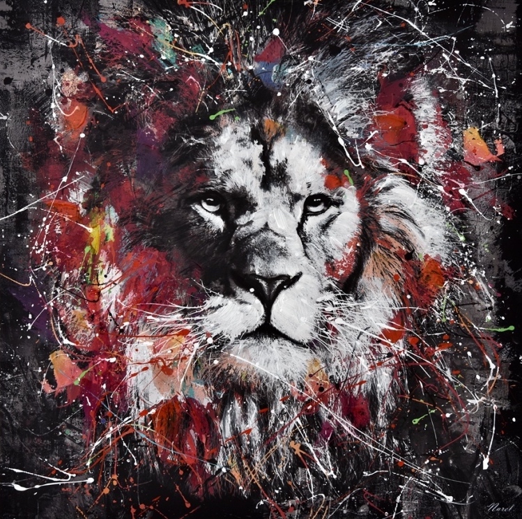 Schilderij moderne leeuw 100x100