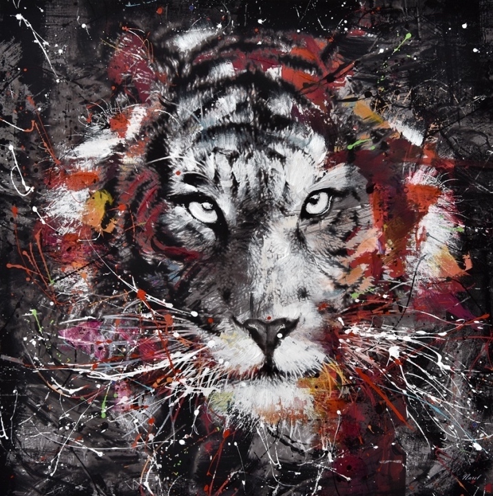 Schilderij moderne tijger 100x100