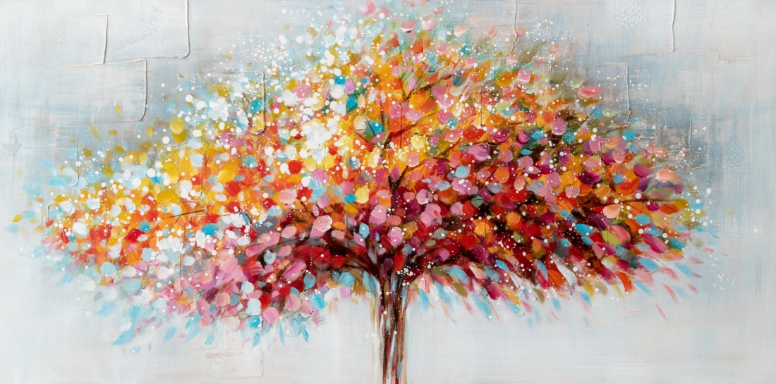schilderij kleurrijke boom 70x140