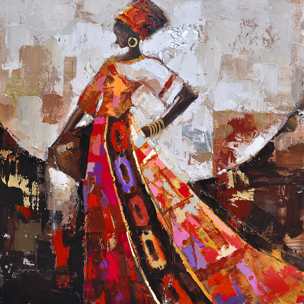 Zuigeling binair Bulk Schilderij Afrikaanse vrouw 100x100 atm203 - Schilderijenshop