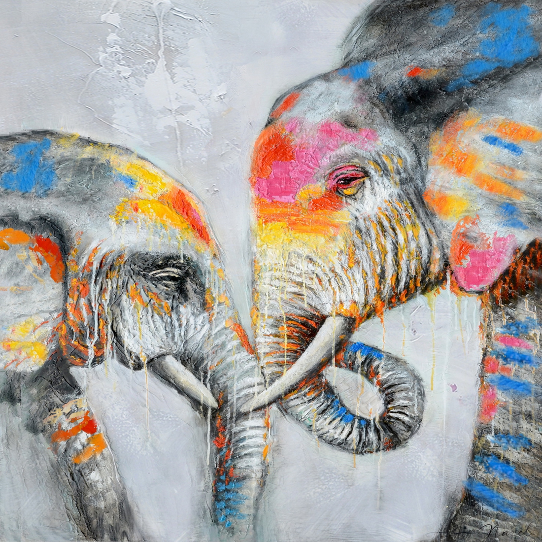 Schilderij olifant met jong 100x100 