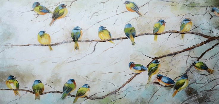 Schilderij vogels 70x140