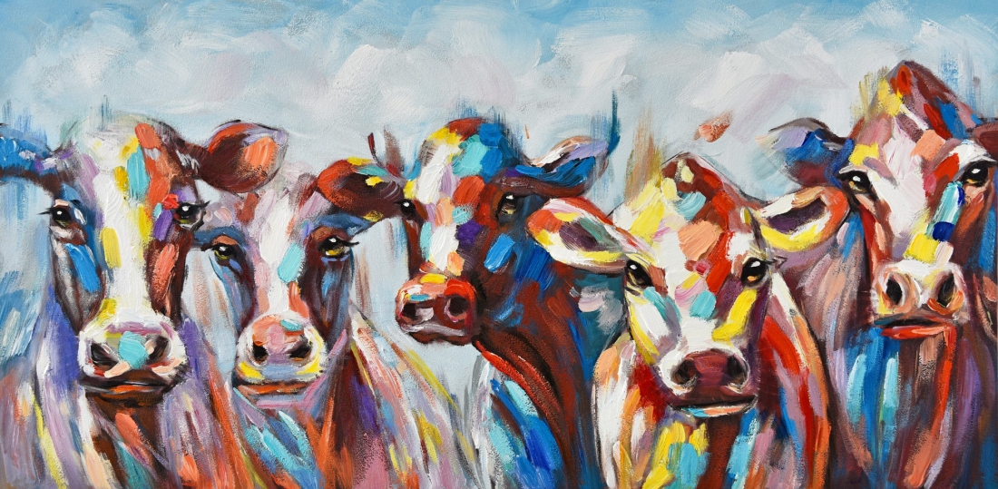 Schilderij koeien 70x140