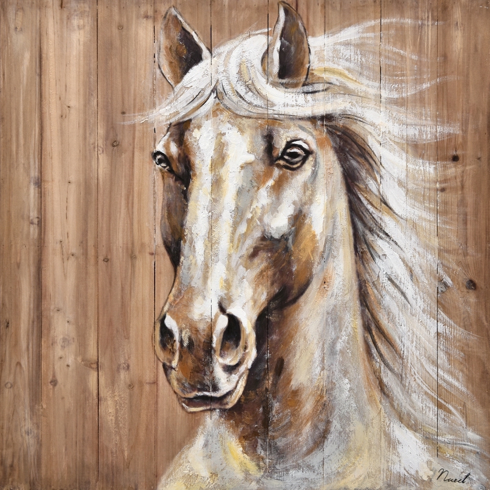 Schilderij paard op hout 70x70