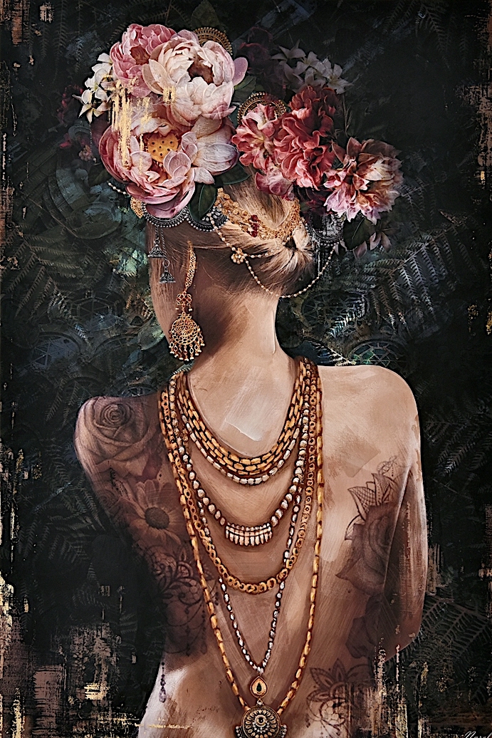 Schilderij vrouw met bloemen 80x120 