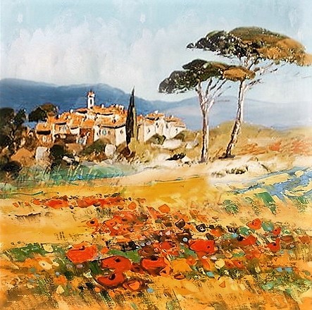 Schilderij Toscaans landschap 100x100