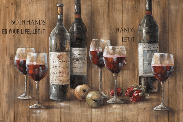 schilderij wijnflessen op steigerhout  74x120