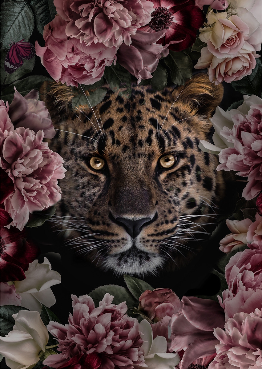 Floral leopard op glas 70x100
